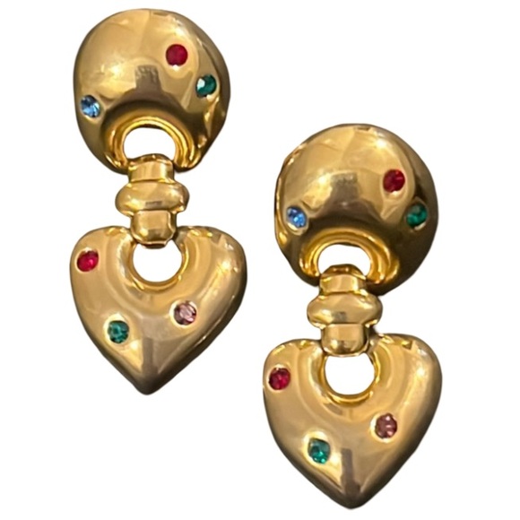 Vintage Susan Caplan Gold Plated Crystal Door Knocker Runway Earrings - Picture 2 of 5